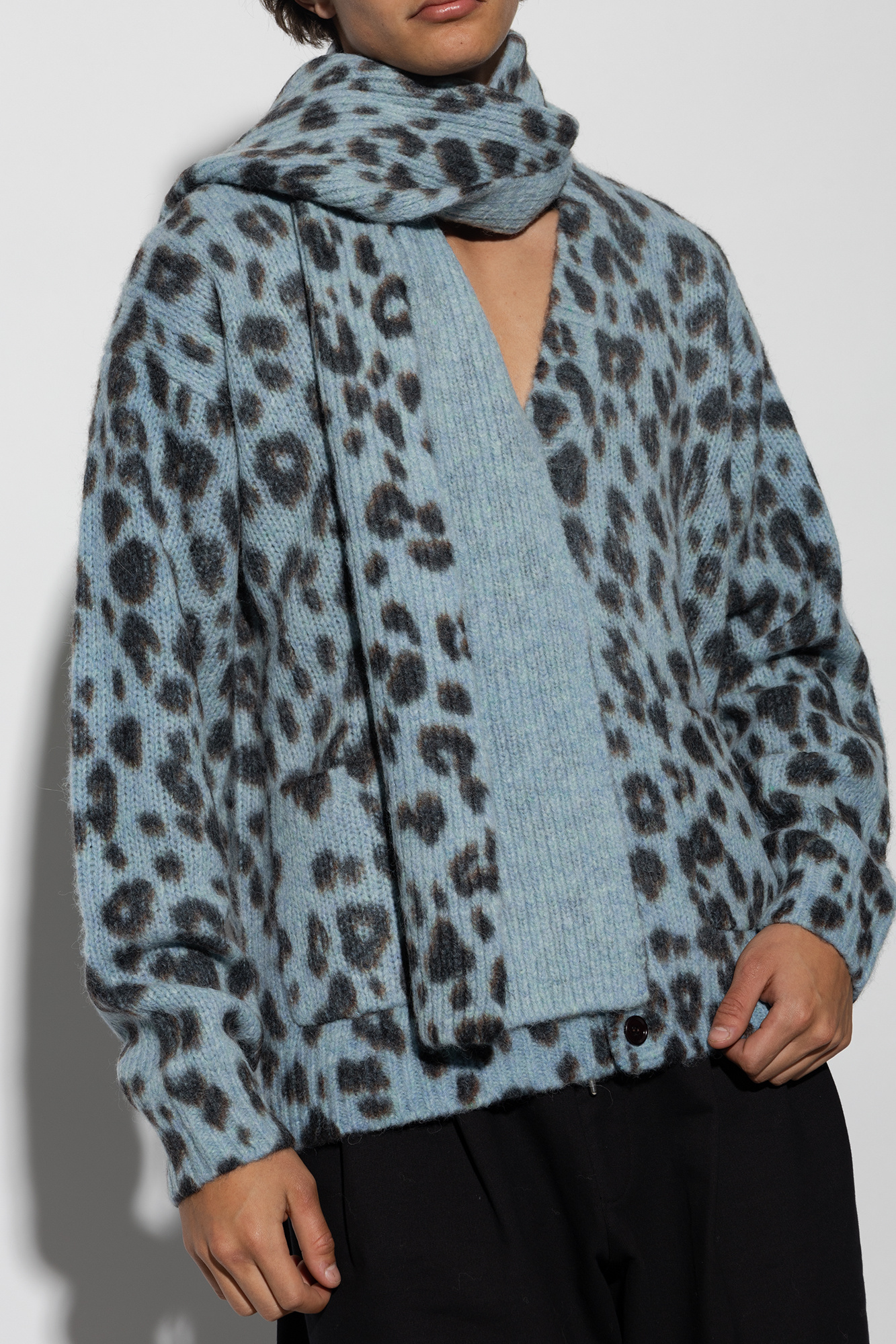 Blue Scarf with animal print Dries Van Noten - SchaferandweinerShops Japan